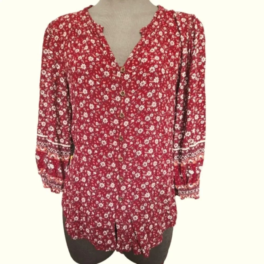 EC MASON & BELLE FLORAL BOHO BUTTON UP BLOUSE. SZ.S